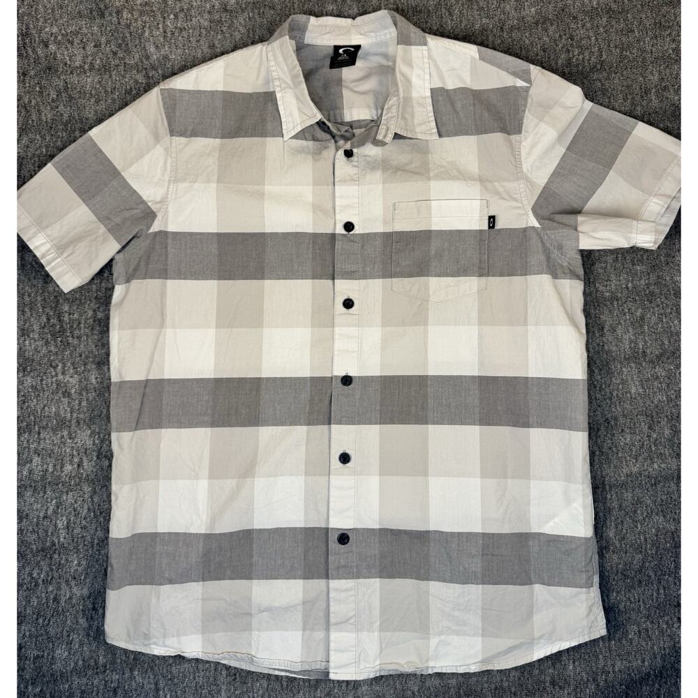 Mens Oakley Gray & White Plaid Shortsleeve Shirt Large
